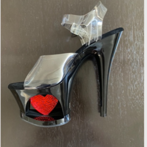 Pleasers Stilettos | MOON-708HRS | Black + Clear + Red Crystal Hearts | NWOT - Picture 2 of 16